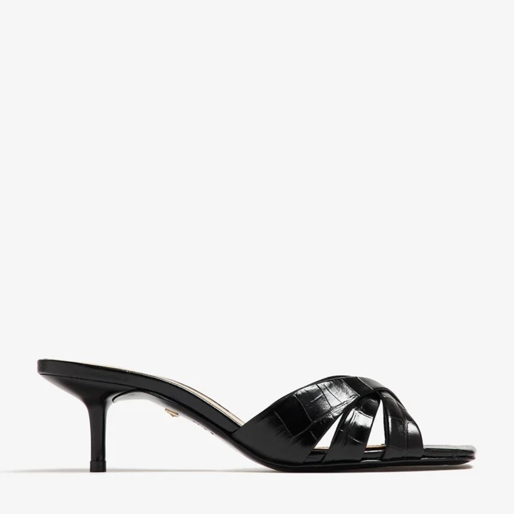 SCHUTZ Black Croc-Embossed Keefa Leather Mules New/ Box & Dustbag Size 8 60mm - Picture 4 of 11
